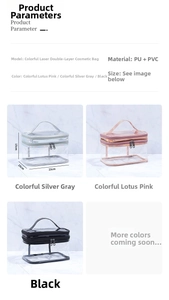 Detailed size parameters of the iridescent double-layer makeup bag in PU and PVC material