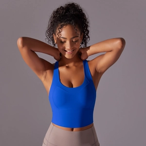 Soutien-gorge de yoga bleu roi avec larges bretelles sans couture et tissu de compression