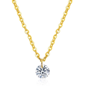 Solitaire Pendant Necklace 304 Stainless Steel Round Zircon Clavicle Chain Minimalist Elegant Jewelry Women