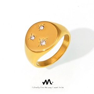 Stainless Steel Star Signet Ring For Women Rhinestone Inlay Gold Silver Plated Minimalist Fashion Jewelry Finger Ring Gift