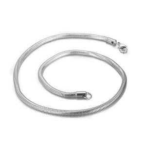 Sleek silver snake bone chain necklace in polished titanium steel with lobster clasp closure