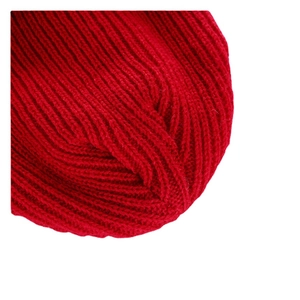 Winter warm thick red ribbed knit beanie hat for adults with a stylish dome cuff design