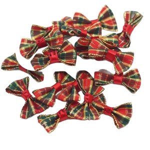 Handmade red and green plaid Christmas bows with gold wire edges for DIY hair accessories