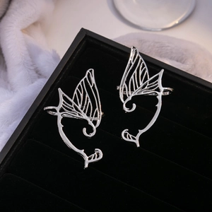 Butterfly Wing Elf Ear Cuff Zinc Alloy With 925 Sterling Silver Earring Post Hollow Out Gothic Fantasy Earring For Women