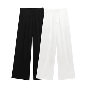 Women's high-waist wide-leg dress pants set in black and white classic colors