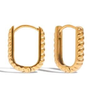 Elegant gold textured hoop earrings in stainless steel with a twisted rope design finish
