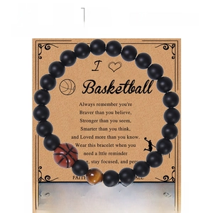 Basketball gift bracelet with 8mm tiger eye and matte black beads on motivational card