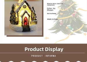 Macro shot of illuminated Christmas resin house ornament with warm yellow glow