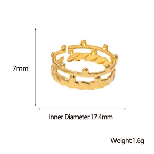 18k gold plated crown hollow woven open ring with 7mm height and 17.4mm inner diameter