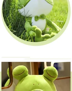 Detailed close-up showing the soft texture and green bow tie of this frog plush toy