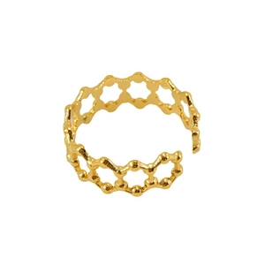 Bague ajustable en acier titane plaqué or 18K avec un design ajouré en nid d'abeille