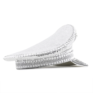 Sparkling silver sequin captain hat with rhinestones for parties and festivals