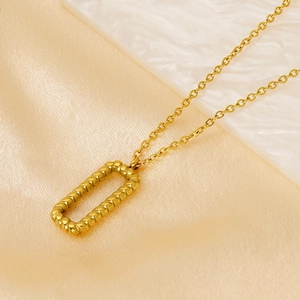18k gold plated stainless steel necklace with textured rectangular pendant for women