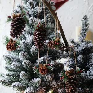 Natural pine cone Christmas tree ornaments with red berries and faux pine needles