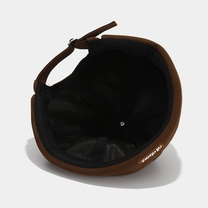 Brown retro docker hat with breathable mesh lining and adjustable metal buckle