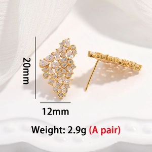 Elegante vergoldete S925 Silberohrringe mit Zirkonia-Clustern, 20mm hoch und 12mm breit