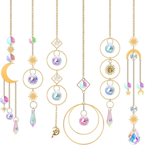 Crystal Suncatcher Hanging Ornament Gold Metal Celestial Sun Moon Star Rainbow Maker Window Garden Decor