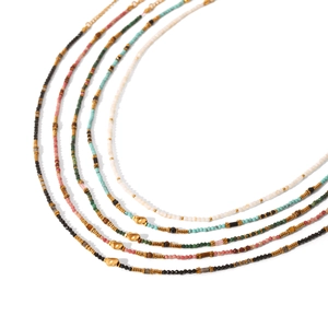 Handmade colorful beaded necklace set with golden heart pendants in five vibrant colors
