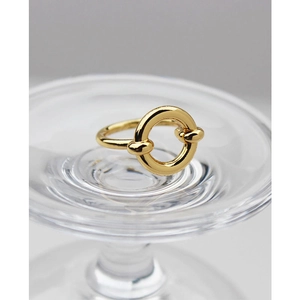 Geometric Interlocking Brass Ring Real Gold Plated Minimalist Round Stackable Fashion Jewelry For Women