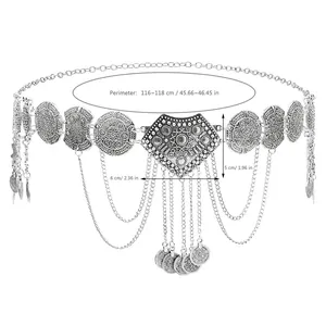 Detail view of ethnic fringe waist chain dimensions with hollow butterfly and tassels