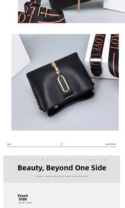 Detail of black bucket bag with LOVE textile strap and gold tassel ornament detail