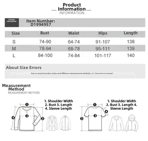 Tableau des tailles détaillé pour robe longue sexy avec mesures de poitrine et taille
