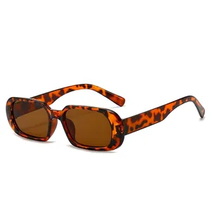 Retro tortoise shell rectangle sunglasses with brown lenses and a trendy vintage design