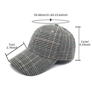 Plaid houndstooth baseball cap with size guide: 55-60cm circumference and 7cm brim