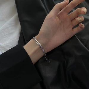 Classic silver-tone double Figaro chain bracelet for men with adjustable lobster clasp
