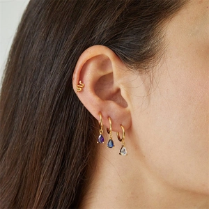 Pear Cut Cubic Zirconia Water Drop Dangle Hoop Earrings Copper Gold Plated Elegant Jewelry For Women