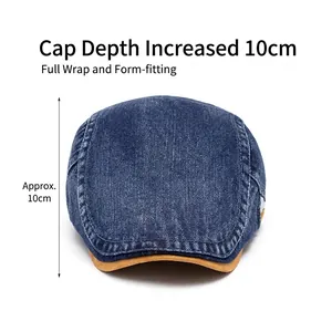 Blue washed denim ivy cap with brown brim and 10cm deep crown fit for men and women
