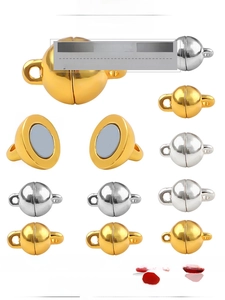 Detailed view of spherical magnetic clasps for DIY jewelry making in gold and silver finish