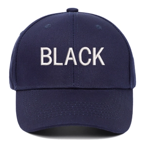 Trendige marineblaue Baumwoll-Baseballkappe mit weißem gesticktem BLACK-Schriftzug