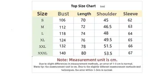 Detailed size chart for long sleeve V-neck polo shirt showing bust and length in cm