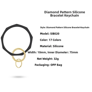 Detailed dimensions and specifications of the black silicone bracelet keychain