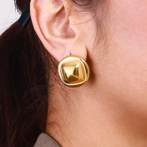 Luxurious gold stainless steel square stud earrings with high-polish mirror finish