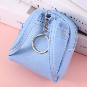 Mini light blue backpack keychain coin purse with litchi texture PU leather