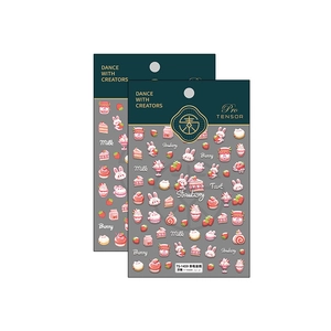 Self-adhesive embossed nail art stickers with strawberry cake and bunny designs
