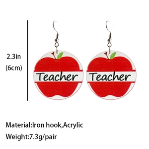 Acrylic rainbow teacher apple earrings with dimensions and weight specifications