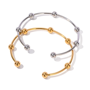 Bracelets ouverts minimalistes en acier inoxydable avec boules en finitions or et argent