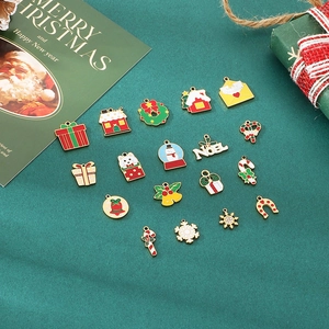 17pcs stainless steel Christmas enamel charms set with snowman tree and bell pendants