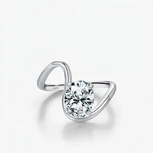 Oval Cubic Zirconia Ring 925 Sterling Silver Asymmetric Irregular Design Dainty Minimalist Jewelry For Women