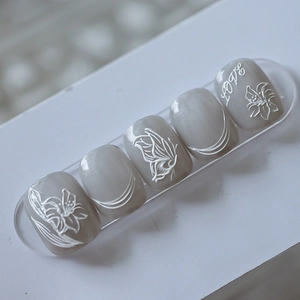 5D stereoscopic floral nail art stickers with butterfly and LOVE lettering in champagne grey