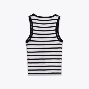 Women's classic black and white horizontal striped sleeveless rib-knit vest top