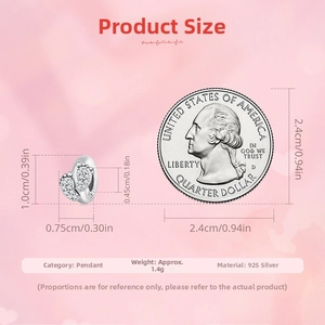 Detailed view of 925 silver baby footprint charm with white zircon and size references