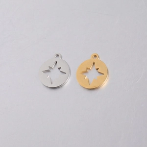 Compass Star Pendant 304 Stainless Steel 18K Gold Plated Hollow Round North Star Charm For DIY Jewelry Making