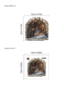 Sticker mural 3D souris de Noël avec effet de pose et dimensions détaillées en cm