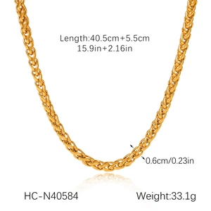 Detail showing 40.5cm length and 0.6cm width dimensions for 18K gold plated chain