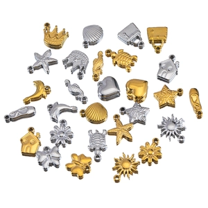 Polished stainless steel ocean series charms including seahorse and shell for DIY jewelry