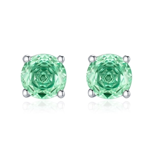 Sparkling S925 sterling silver stud earrings with round green Paraiba-color rose cut gems